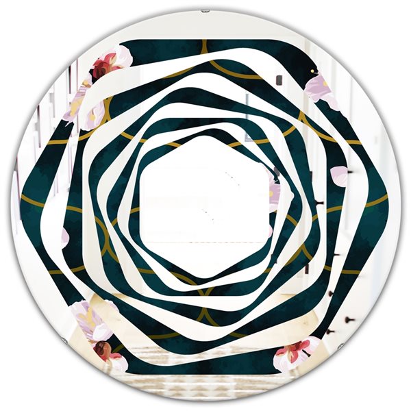 Designart 24-in x 24-in Retro Pink Flower Pattern II Cottage Round Mirror