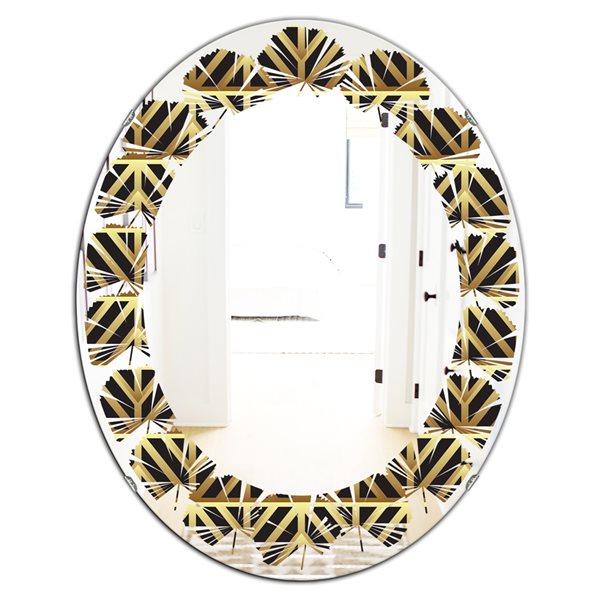 Designart 31.5-in Golden Luxury Metallic Geometrics XIV Modern Oval ...