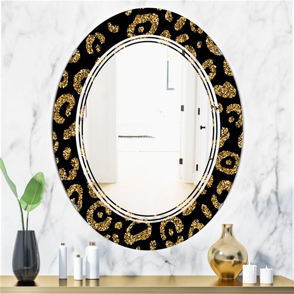 Designart 31.5-in x 23.7-in Gold Leopard Fur Modern Oval Wall Mirror