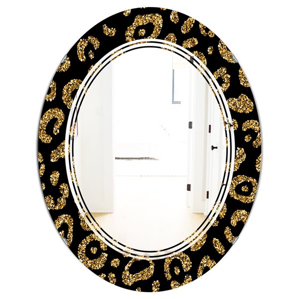 Designart 31.5-in x 23.7-in Gold Leopard Fur Modern Oval Wall Mirror