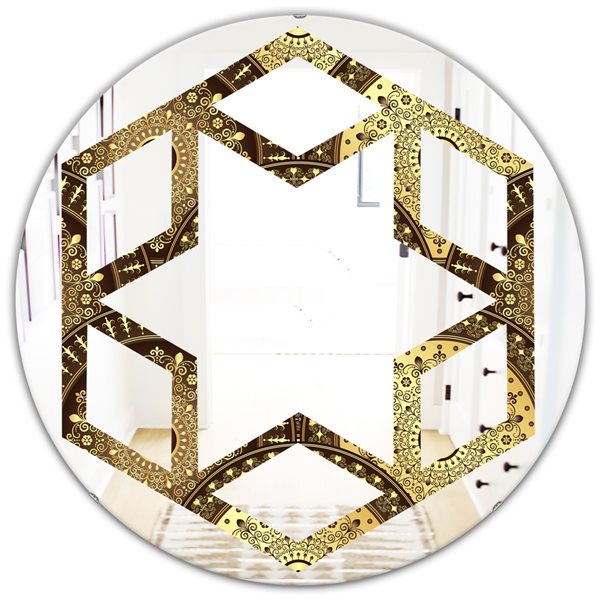 Designart 24-in x 24-in Golden Circular Pattern I Modern Round Mirror ...