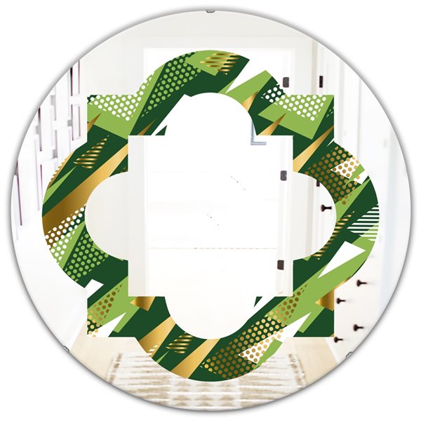 Designart Triangular Gold/Green Design I Modern Round Wall Mirror