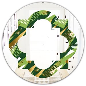 Designart Triangular Gold/Green Design I Modern Round Wall Mirror
