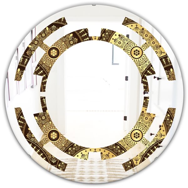 Designart Golden Circular Pattern I Modern Round Wall Mirror in Multi-Colour