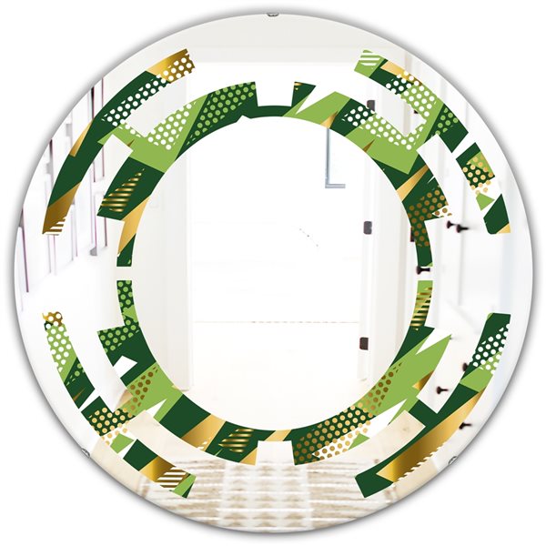 Designart 24 In X 24 In Triangular Gold And Green Design I Modern Round   330892695 MainImage 001 L 