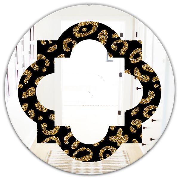 Designart 24-in x 24-in Golden Leopard Fur Modern Round Wall Mirror ...