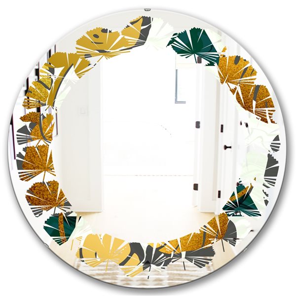 Designart 24 In X 24 In Golden Foliage V Modern Round Wall Mirror In   330892700 MainImage 001 L 