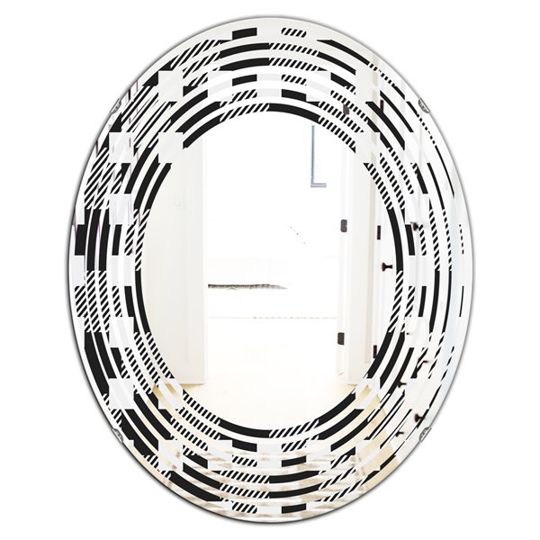 Designart 31.5-in x 23.7-in Geometric Monochrome Pattern II Modern Oval Wall Mirror in Black