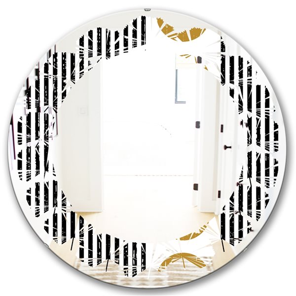 Designart Vertical Retro Geometrical Pattern I Modern Round Wall Mirror ...