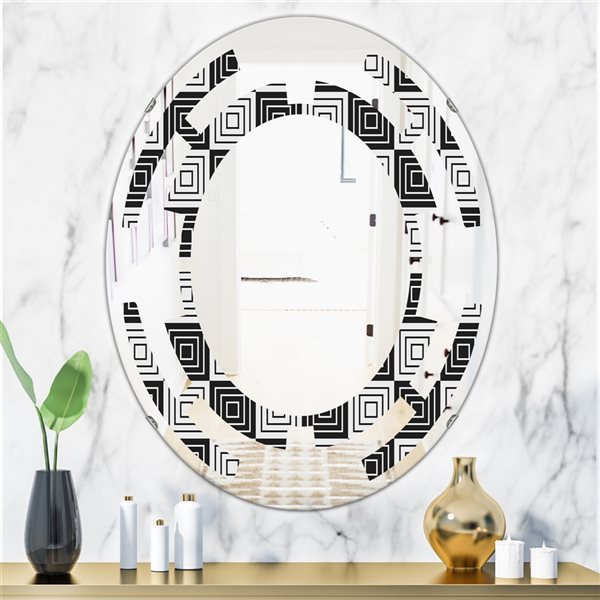 Designart 31.5-in x 23.7-in Monochrome Geometric Pattern XI Modern Oval Wall Mirror in Black