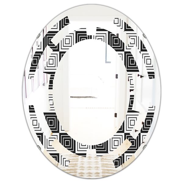 Designart 31.5-in x 23.7-in Monochrome Geometric Pattern XI Modern Oval Wall Mirror in Black