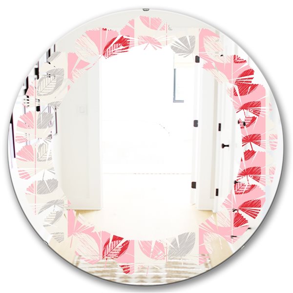 Designart Botanical Retro Design I Modern Round Wall Mirror in Pink ...