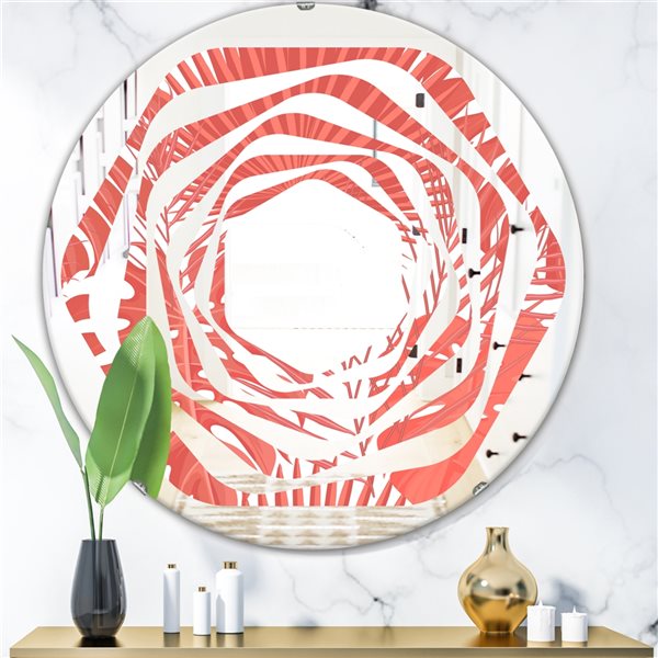 Designart 24-in x 24-in Tropical Retro Foliage Coral I Modern Round ...