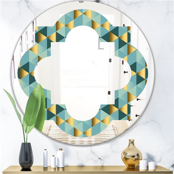 Designart Gold and Blue Dynamics V Modern Round Wall Mirror
