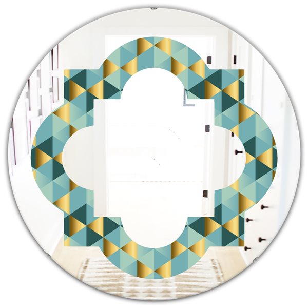 Designart Gold and Blue Dynamics V Modern Round Wall Mirror