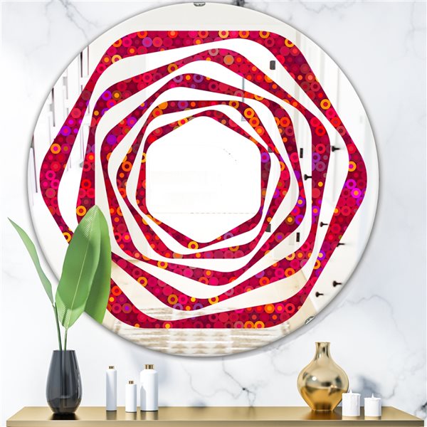 Designart 24-in Circular Retro Design III Modern Round Wall Mirror in Red