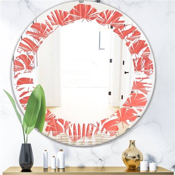 Designart 24-in x 24-in Tropical Retro Foliage Coral I Modern Round ...