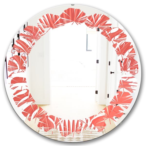 Designart 24-in x 24-in Tropical Retro Foliage Coral I Modern Round ...