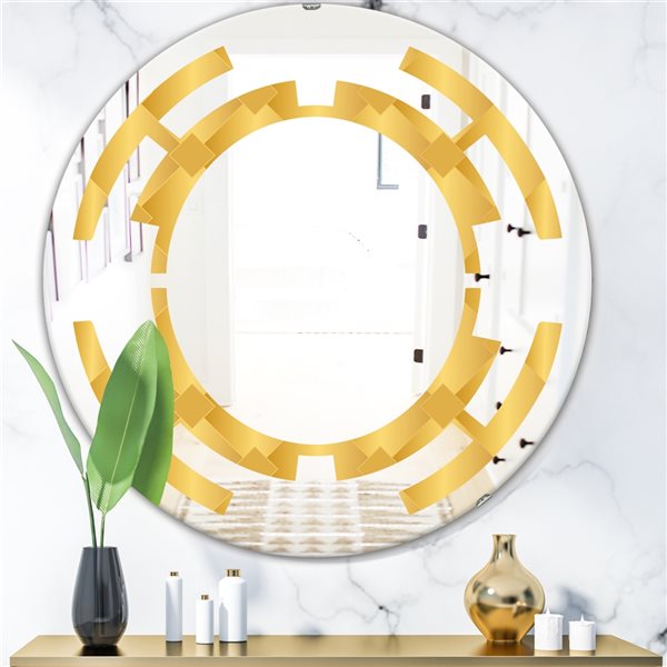 Designart 24-in x 24-in Golden Geometric I Modern Round Wall Mirror in ...