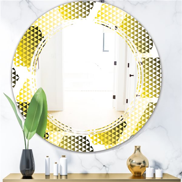 Designart 24-in x 24-in Yellow Retro Hexagon Pattern XI Modern Round Mirror