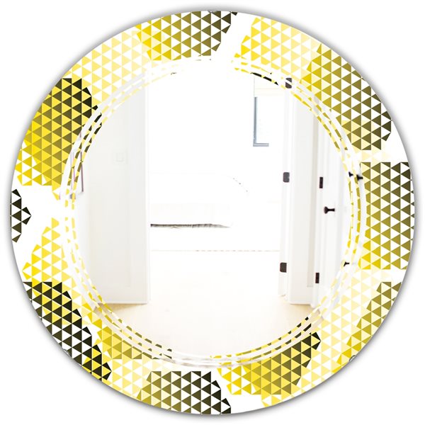 Designart 24-in x 24-in Yellow Retro Hexagon Pattern XI Modern Round ...