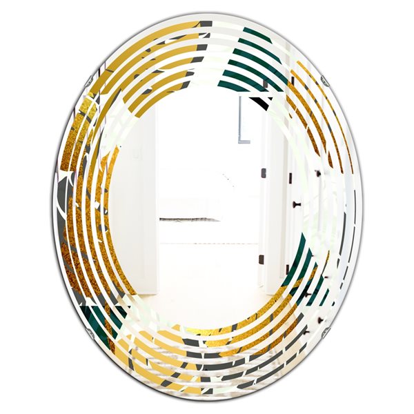 Designart 31.5-in x 23.7-in Golden Foliage V Modern Oval Wall Mirror in ...