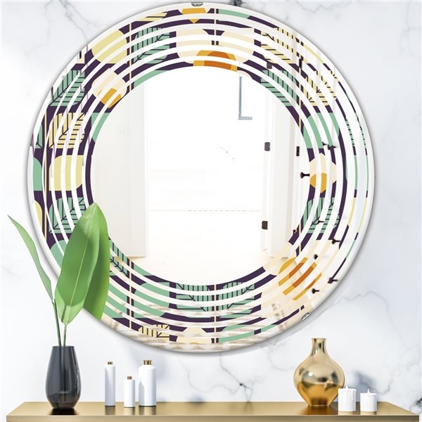 Designart 24-in x 24-in Botanical Retro Design III Modern Round Wall Mirror in Blue