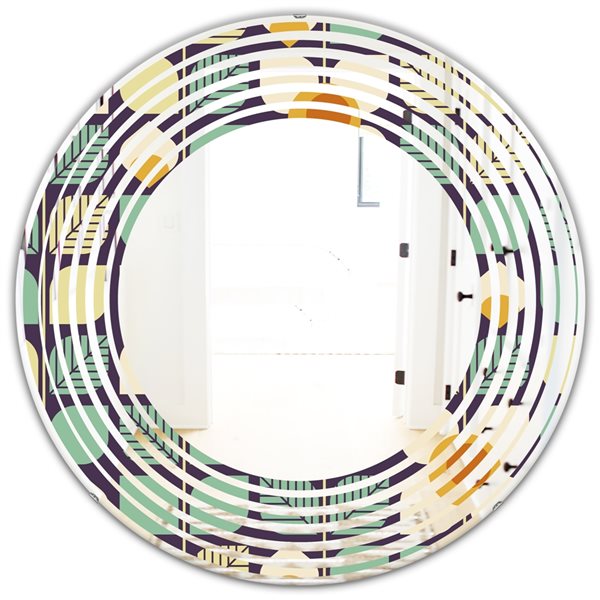 Designart 24-in x 24-in Botanical Retro Design III Modern Round Wall Mirror in Blue
