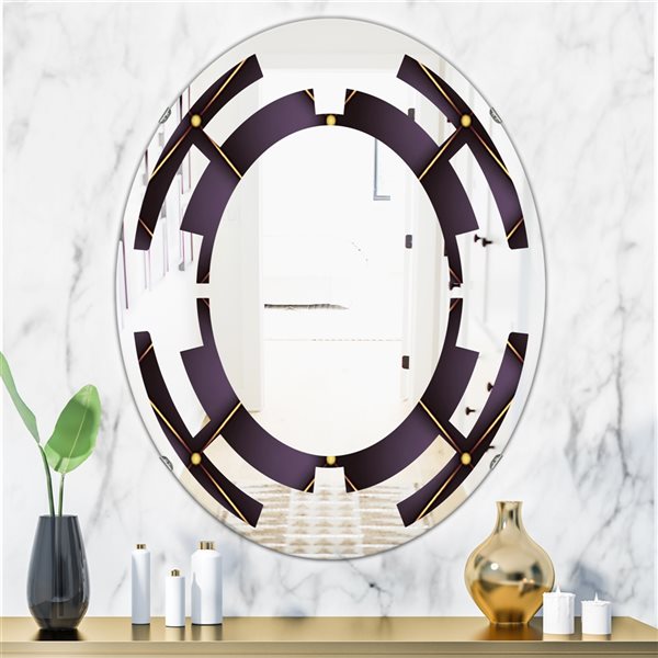 Designart 31.5-in Quilted Pattern Modern Oval Wall Mirror in Purple