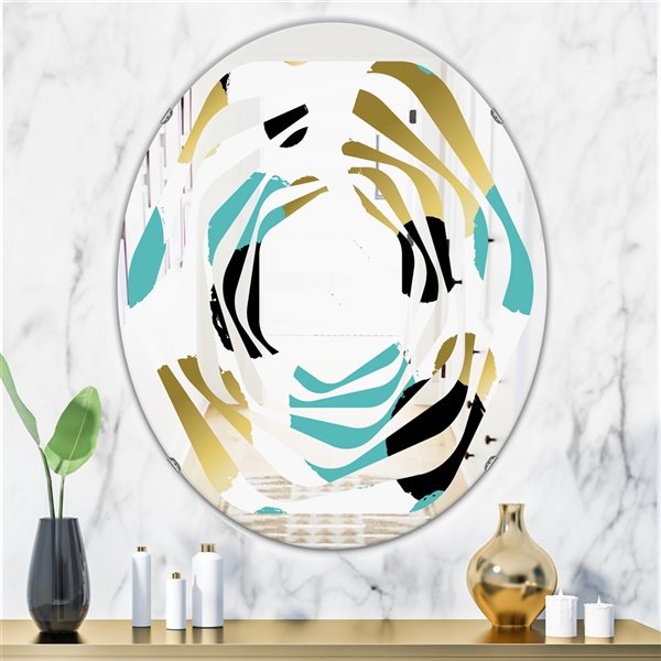 Designart 31.5-in x 23.7-in Circles Modern Oval Wall Mirror in Blue