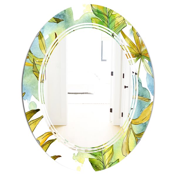 Designart 31.5-in x 23.7-in Retro Tropical Foliage Modern Oval Wall ...