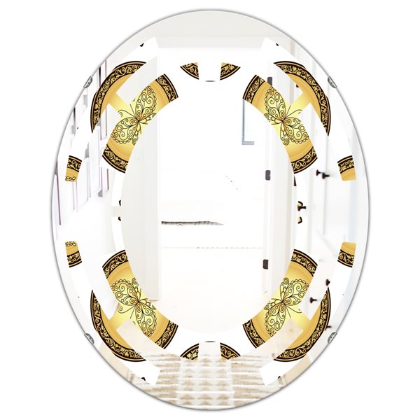 Designart 31.5-in x 23.7-in Gold and Brown Pattern with Gradient Vintage Circles Oval Mirror