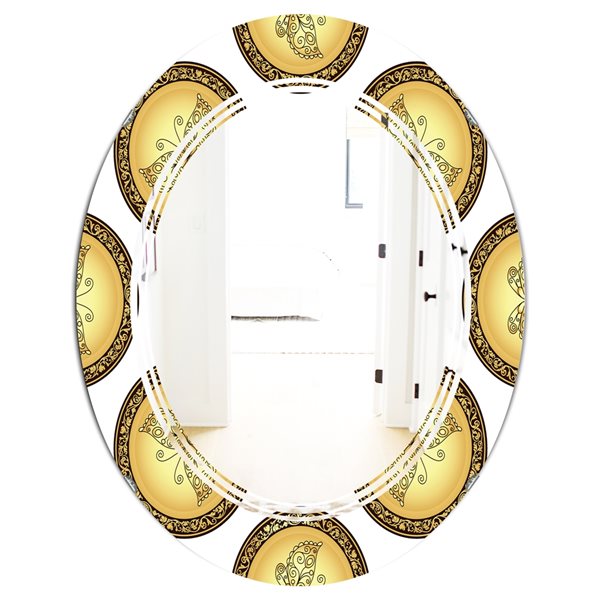 Designart 31.5-in Gold and Brown Pattern with Gradient Vintage Circles Oval Decorative Mirror