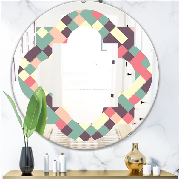 Designart 24-in x 24-in Retro Square Design IV Modern Round Wall Mirror - Multi-Colour