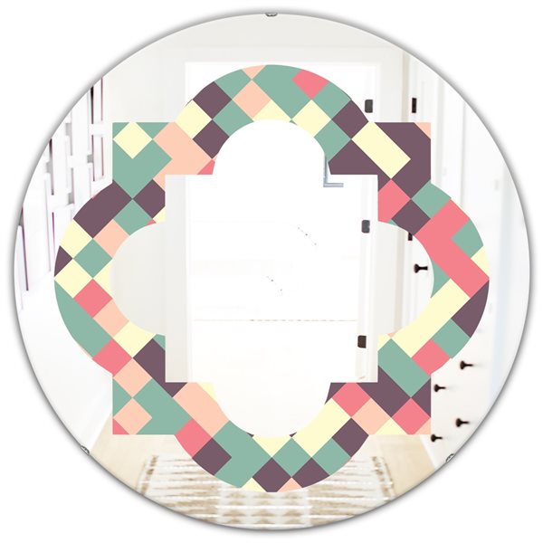 Designart 24-in x 24-in Retro Square Design IV Modern Round Wall Mirror - Multi-Colour