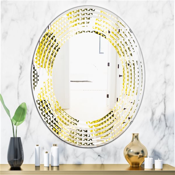 Designart Retro Hexagon Pattern XI Modern Oval Wall Mirror in Yellow