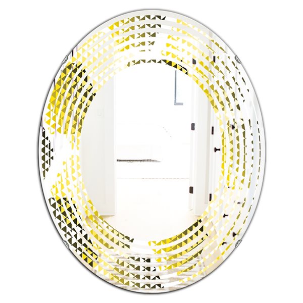 Designart Retro Hexagon Pattern XI Modern Oval Wall Mirror in Yellow