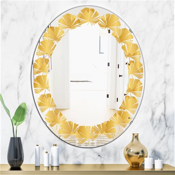 Designart 31.5-in x 23.7-in Geometric I Modern Oval Wall Mirror in Gold