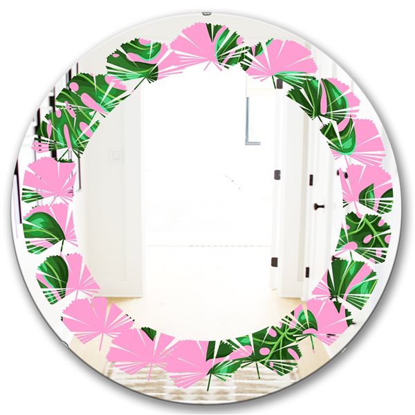 Designart 24-in Tropical Palm Leaves III Modern Round Mirror in Green ...