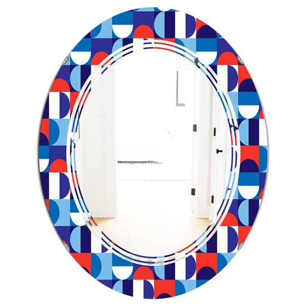 Designart 31.5-in Blue/Red and White Polka Dots Modern Oval Mirror