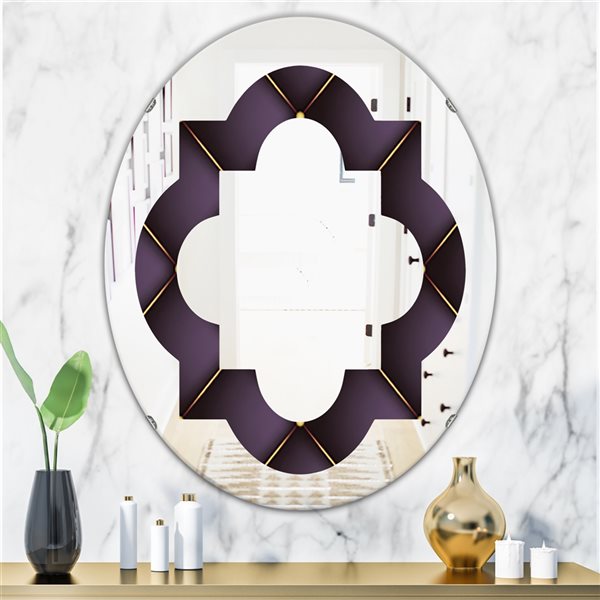 Designart 31.5-in x 23.7-in Quilted Pattern Modern Oval Wall Mirror in Purple