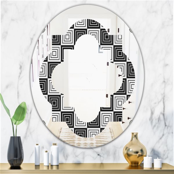 Designart Monochrome Geometric Pattern XI Modern Oval Wall Mirror in Black