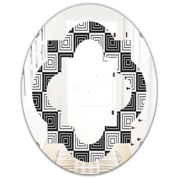 Designart Monochrome Geometric Pattern XI Modern Oval Wall Mirror in Black