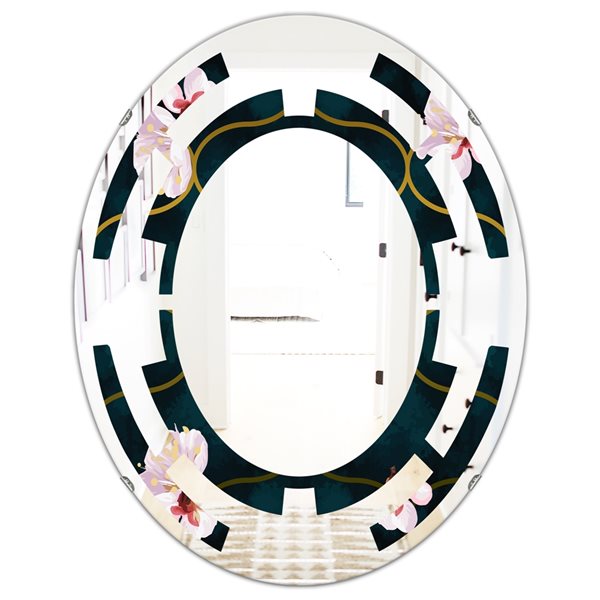 Designart 31.5-in x 23.7-in Retro Pink Flower Pattern II Cottage Oval Wall Mirror