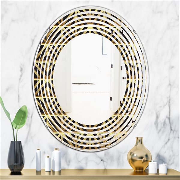 Designart 31.5-in x 23.7-in Gold Luxury Metallic Geometrics XIV Modern Oval Wall Mirror