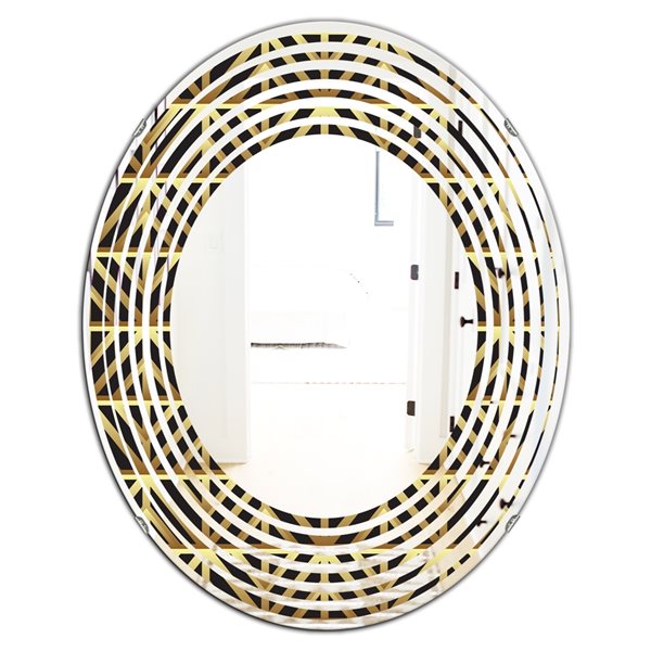 Designart 31.5-in x 23.7-in Gold Luxury Metallic Geometrics XIV Modern Oval Wall Mirror