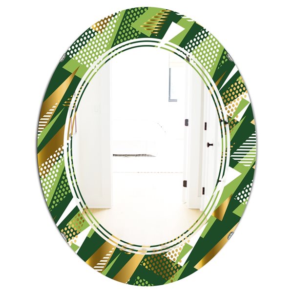 Designart 31.5-in Triangular Gold and Green Design I Modern Oval Wall ...