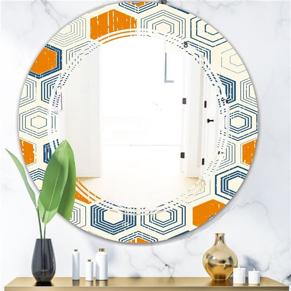 Designart 24-in x 24-in Orange Retro Hexagon Pattern IX Modern Wall Mirror