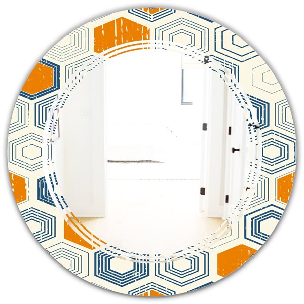 Designart 24-in x 24-in Orange Retro Hexagon Pattern IX Modern Wall Mirror