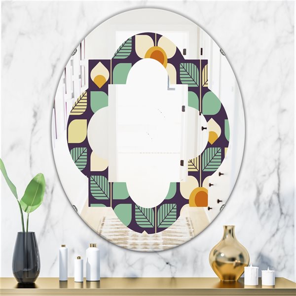 Designart 31.5-in Botanical Retro Design III Modern Oval Decorative Mirror in Blue